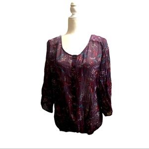 New Maurices Boho Paisley Dark Purple Top Sz 0